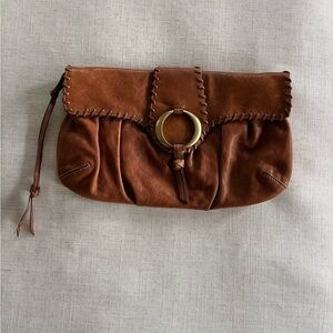 Kooba Tan Leather Clutch with Gold Ring